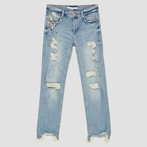 Zara Trafaluc denimwear Bejewled Ripped Jeans, US6